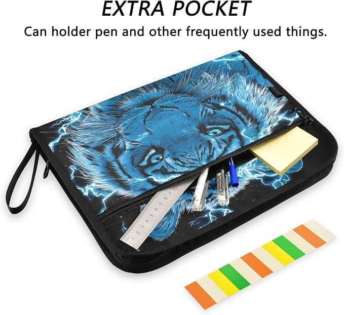Blue Lighting Tiger Accordion File Organizer Expanding Document Folder with 13 Pockets Portable File Folder for A4 Letter Size
