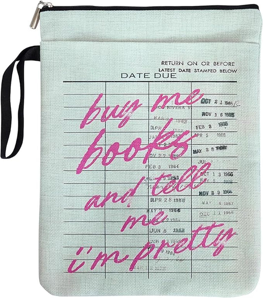 Buy Me Books and Tell Me I'm Pretty Book Sleeve for Women Book Lovers, Vintage Book Covers Protector for Paperbacks with Handle & Zipper for Bookish, Book Club Reading Accessorie Gifts for Chritsmas