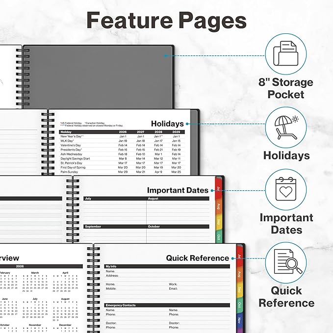 Dunwell 2026-2027 Planner 8.5x11, July 2026 to June 2027, Weekly Monthly Agenda with Colorful Tabs, Large Daily Organizer, Bookmark, Notes & Stickers