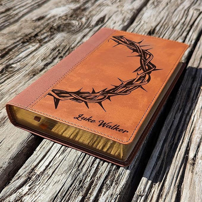 Farm and Posh Personalized NIV Personal Bible with Crown of Thorns | Large Print (Brown)