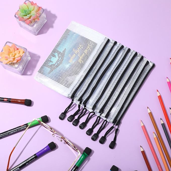 Jetec 32 Pcs Mesh Zipper Bags Toy Storage Bikini Organizer Bag Bolsas Para Guardar Trajes De Bano Waterproof Zipper Reusable Pouch Puzzle Multipurpose for Storage Office(Black,7.5 x 5 Inch)