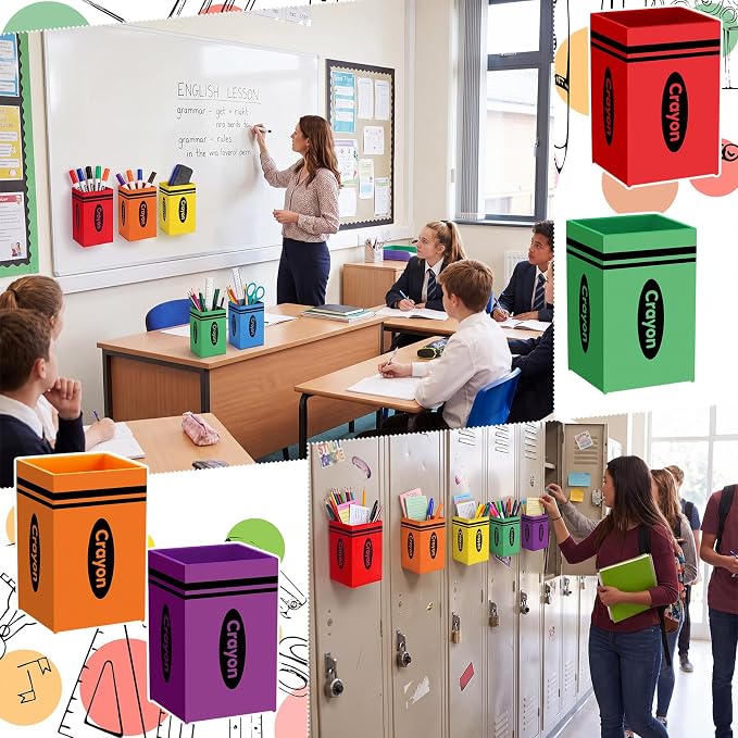 6 Pcs Crayon Classroom Decor Classroom Magnetic Storage Boxes Magnetic Storage Containers Plastics Pen Holder for Refrigerator Whiteboard Home Office School Organizer Supply