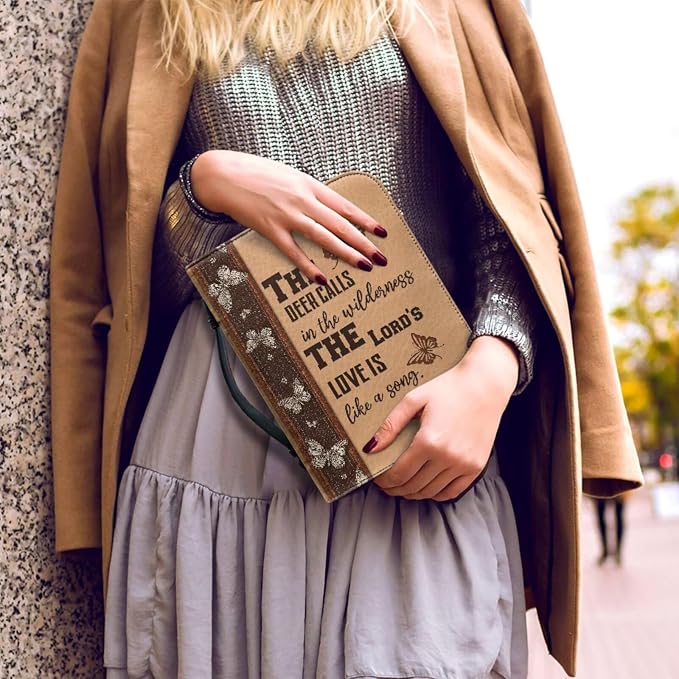 Vintage Religious Cross Deer Bible Case with Bookmark Waterproof Bible Cover Case for Women Lightweight Bible Bag with Handle Pockets Church Book Bag Brown