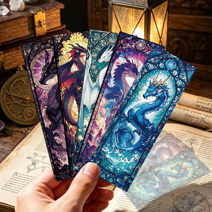 10 Pcs Stained Glass Animals Bookmarks, Fantasy Animals Transparent PVC Bookmark Bulk for Women Man, Cute Fox Cat Book Mark for Reading Lovers Accessories Gifts