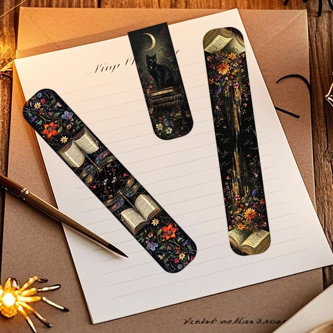 45PCS Dark Academia Magnetic Bookmarks, Gothic Floral Aesthetic Magnet Book Mark Clips for Reading Women, Dark Romance Merch Bookish Accessories and Gifts for Book Lovers