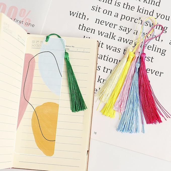 50 Clear Bookmark Blanks with Colorful Tassels, Rectangle Bookmarks Bulk for DIY Crafts, Gift Tags (50)
