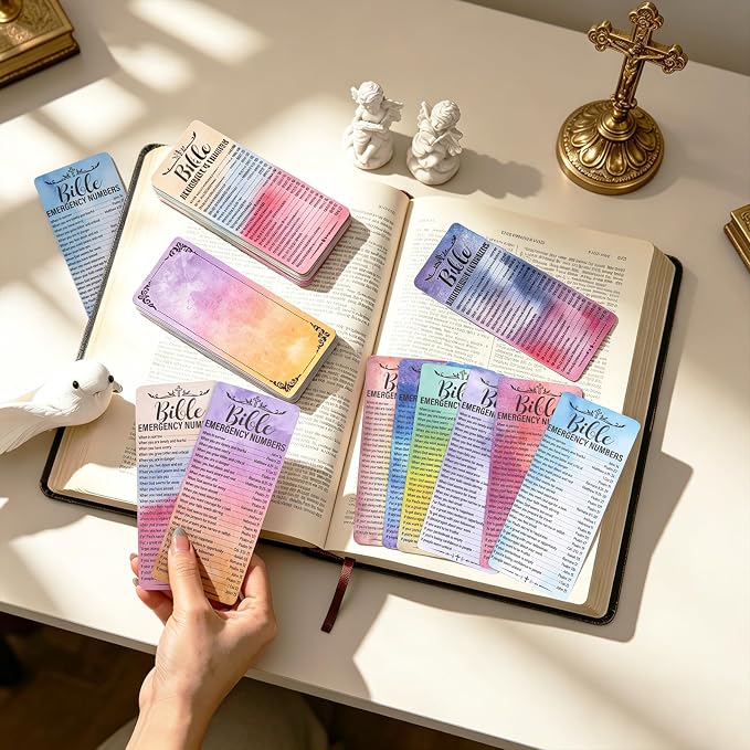 120 Pcs Colorful Bible Emergency Numbers Bookmark Christian Bookmarks Bible Verse Bookmarks for Church Welcome Gifts Sunday School Prayer Reading Rewards 2.3 x 5.3inch