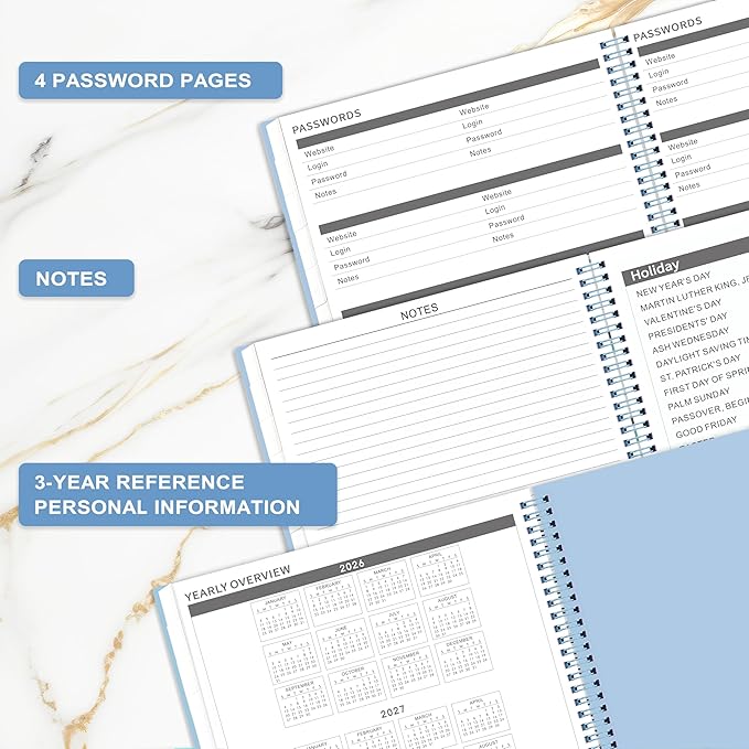 Monthly Planner 2026-2027 - JUL 2026 - DEC 2027, 2026-2027 Planner/Calendar, 18 Monthly Planner with Contacts & Passwords, 8.5" x 11" Planners 26-27, Thick Paper, Sky Blue
