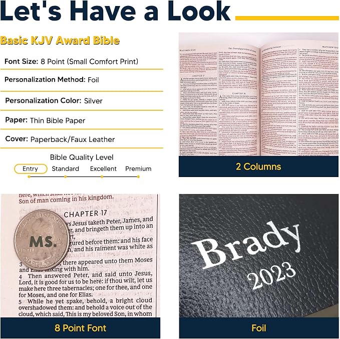 Personalized KJV Bible King James Version Faux Leather SMALL PRINT Economy Bible with Custom Name Up to 3 Rows of Text with Red-Highlighted Verses, Custom Gift for Christian Celebrations | Black