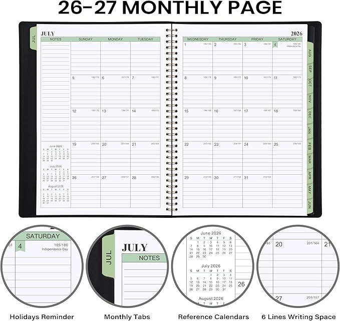 2026-2027 Planner - 11.38'' x 8.74'', Weekly & Monthly Planner Notepad, JUL. 2026 - JUN.2027, Appointment Book 2026-2027, 60 Minutes Interval, Monthly Tabs, Faux Soft Leather, Spiral Bound - Black
