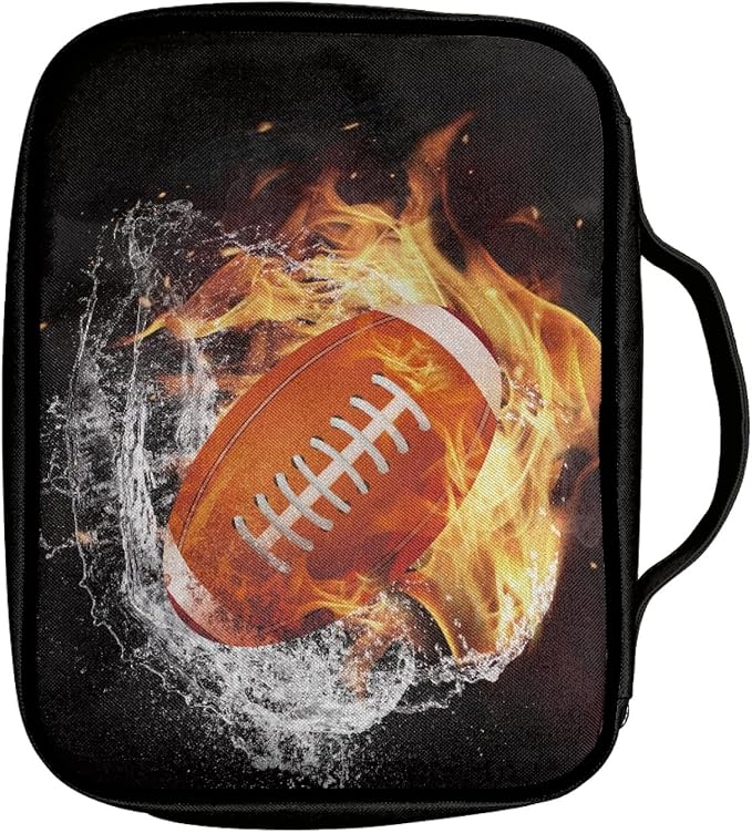 Coldinair Fire Water Rugby Print Bible Cover,Carrying Book Case Church Bag Bible Bags with Handle and Zippered Pocket,Gifts for Men Teens Kids