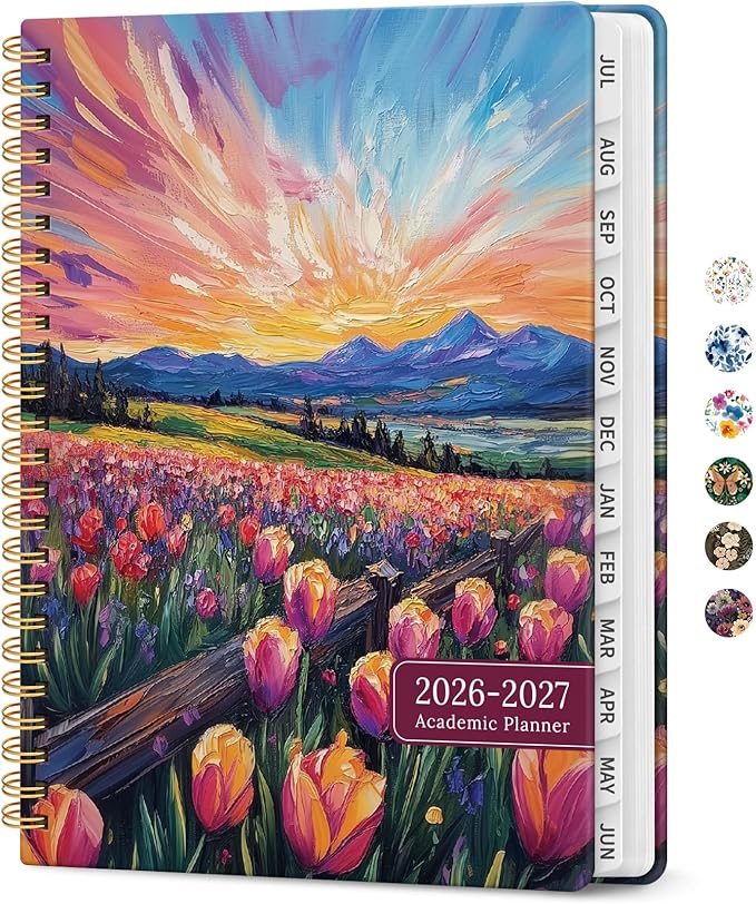 Planner 2026-2027, Academic Year Monthly and Weekly Calendar Planner, Jul 2026 - Jun 2027, Hardcover Teacher Student Planning Agenda book with Tabs, Perfect for School Office Supplies, 6.3" x 8.5" - Radiant Pastures
