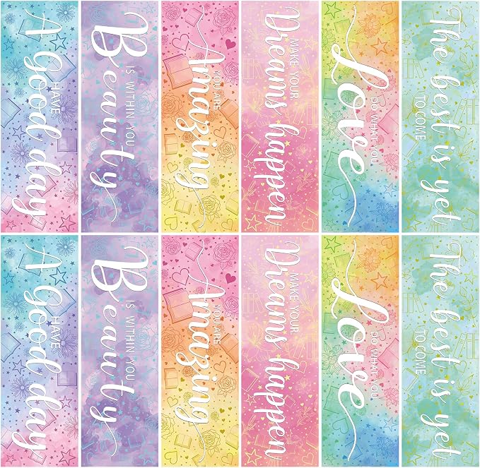 12pcs Inspirational Bookmarks for Women Men, 6 Styles Colorful Paper Bookmarks Bulk for Book Lovers, Teachers, Reading Lovers, Gifts, Prizes, Class