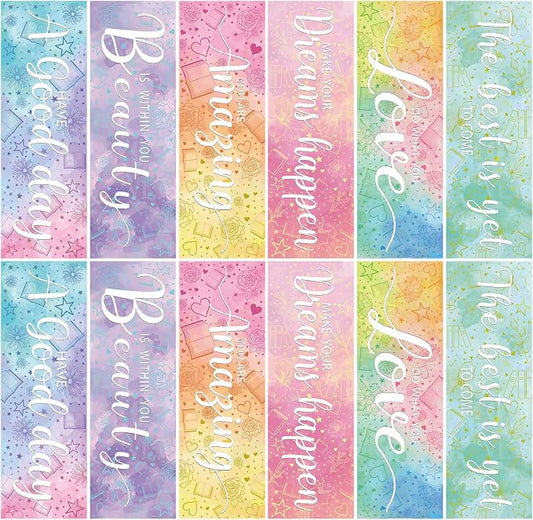 12pcs Inspirational Bookmarks for Women Men, 6 Styles Colorful Paper Bookmarks Bulk for Book Lovers, Teachers, Reading Lovers, Gifts, Prizes, Class