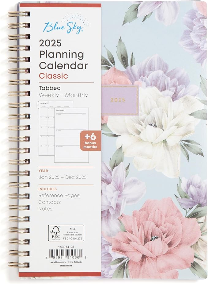 Blue Sky 2025 Weekly and Monthly Planner Calendar, January 2025 - December 2025, 5" x 8", Flexible Matte Cover, Laminated Tabs, Wirebound, Storage Pocket, Tula (Tula- 2025, 5" x 8")