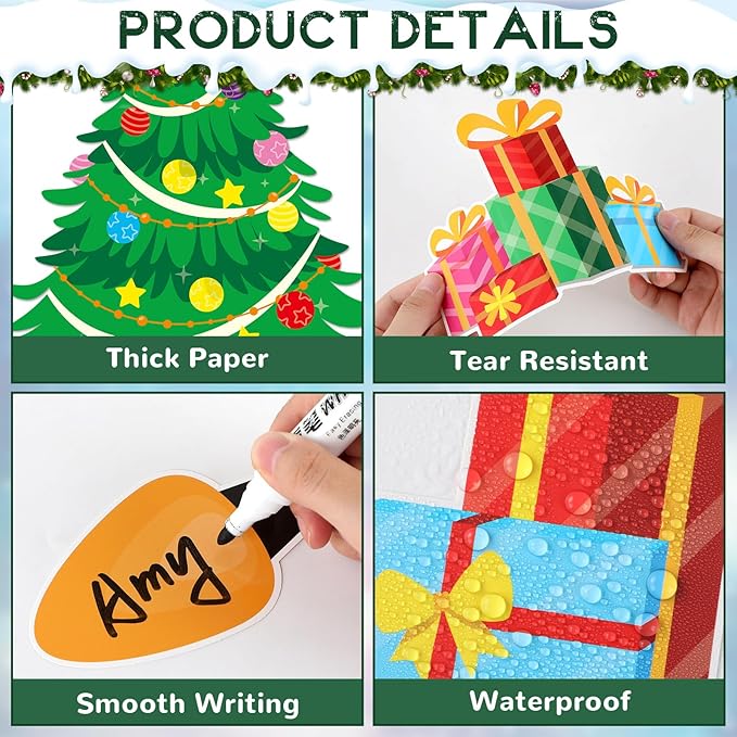 Christmas Tree Snowflake Paper Cutouts with Light Bulb Cutouts Set for Holiday Winter Wall Chalkboard Decor