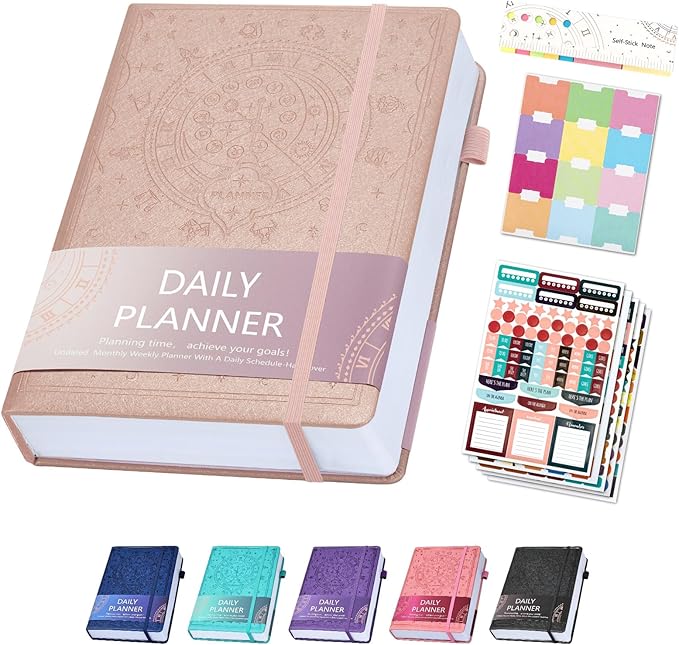 Undated Academic Planner Hardcover (5.5x8.5") - Flexible Weekly & Monthly Organizer with Stickers, Productivity Journal for Students & Professionals(Rose Gold)