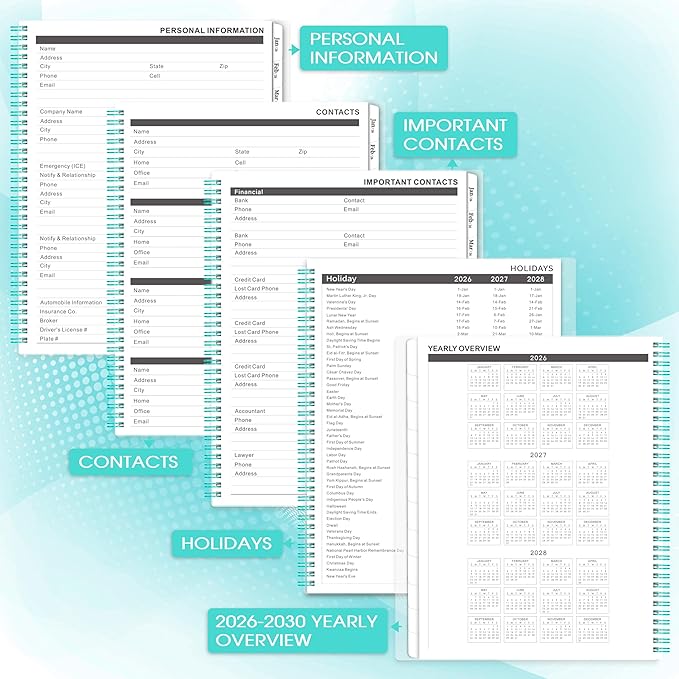 2026-2030 Monthly Planner/Calendar - Jan 2026 - Dec 2030, 5 Year Monthly Planner 2026-2030 with Tabs & Celebrity Quotes, 9" x 11", Famous Quote, Two-Side Pocket, Suitable for Long-Term Planning, Green