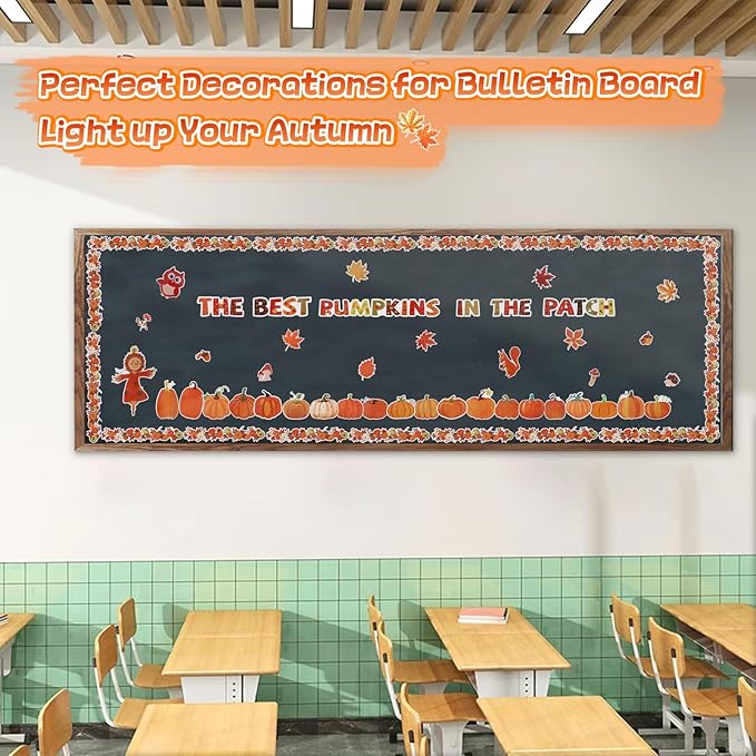Fall Pumpkin Patch Bulletin Board Decoration - Back to School Decor with Autumn Maple Leaves Pumpkins for Classroom Chalkboard School Bulletin Board Teacher Supplies