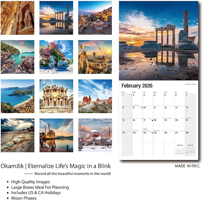 2026 Wall Calendar Türkiye Planner Calendar, Hangable Monthly Wall Calendar with Large Blocks for Organizing & Planning, Academic Schedule, Home, Office & family, Thick & Sturdy Paper (12"x24" Open)
