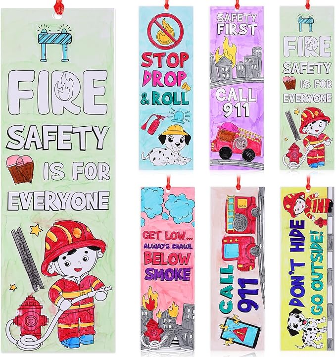 Dispowreath 60 Pcs Fire Safety Coloring Bookmarks Color Your Own Fire Prevention Blank Firefighter Bookmarks Safety Lessons Gifts for Teachers & Students Classroom Supply Prizes Party Favors