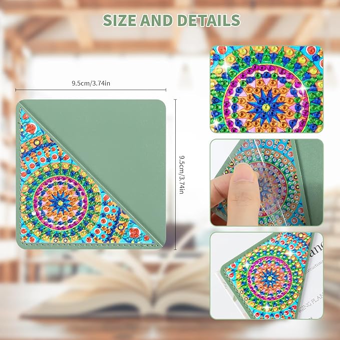 6 PCS Diamond Art Corner Bookmarks, Diamond Painting Bookmarks for Adults Kids Book Corner - Protecting DIY Paint by Dots Home Office Beginner Gifts for Mom Christmas Gifts for Women (Mandala Flower