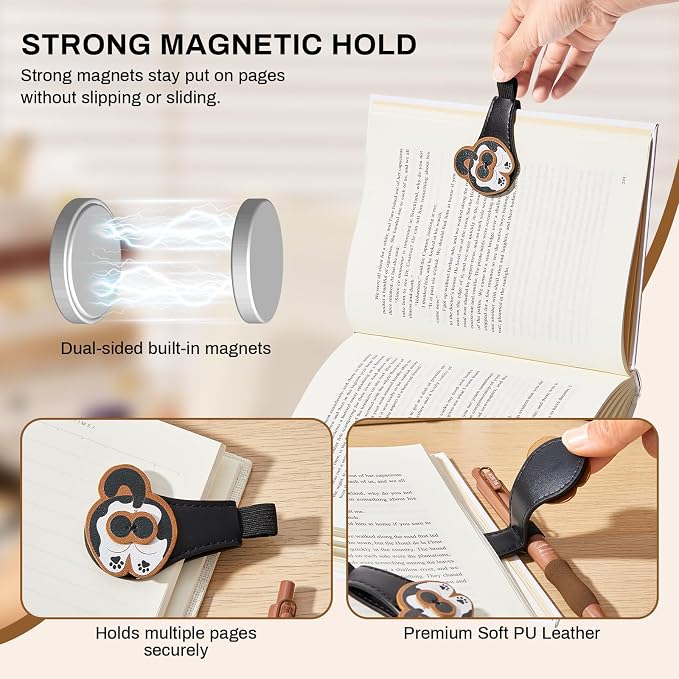 2Pcs Magnetic PU Leather Bookmarks Gift Box, Cute Cat Book Marks for Reading Women, Magnetic Bookmark Set with Double-Sided Magnets, Book Club Gifts for Women, Bookish Gifts