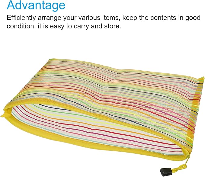 MECCANIXITY Mesh Zipper Pouches, A4 Colorful Pencil Case Document File Bags Storage Organizer for Office Supply Travel Accessory, Yellow Pack of 6