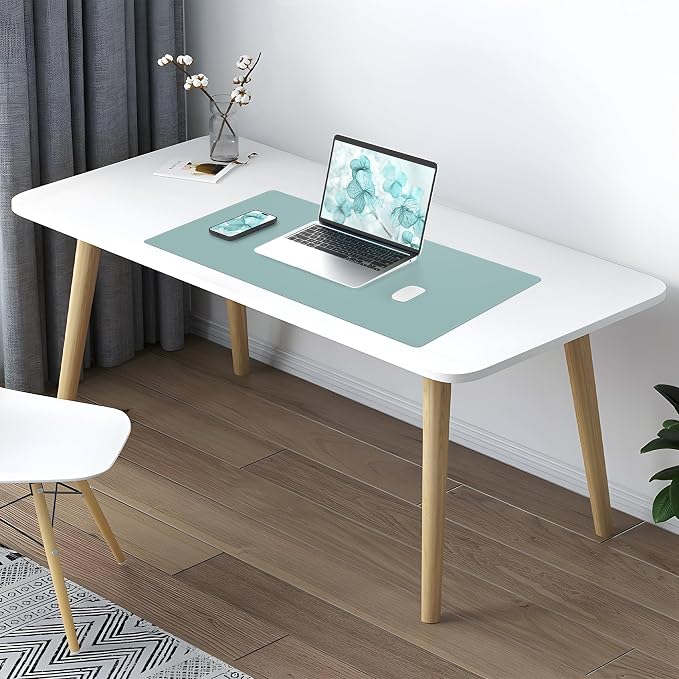 AFIING Cork Desk Mat, 31.5" x 17", Light Blue,Desk pad Protector | Dual-Sided Cork & PU Leather, Waterproof, Non-Slip, For Office & Gaming
