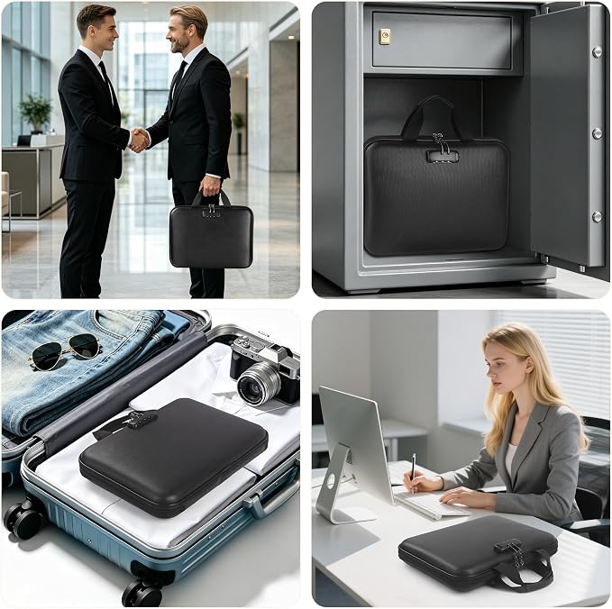 Fireproof Document organizer with Lock, 13 Pocket Accordion File Folder,Portable Office Home Travel Safe Briefcase for Letter A4 Files and More with Handle