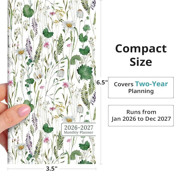Pocket Calendar 2026-2027 for Purse, Two Year Monthly Planner Pocket Size, Jan 2026 to Dec 2027 Monthly Planner Small Size (6.5" x 3.5") - Spring Flowers