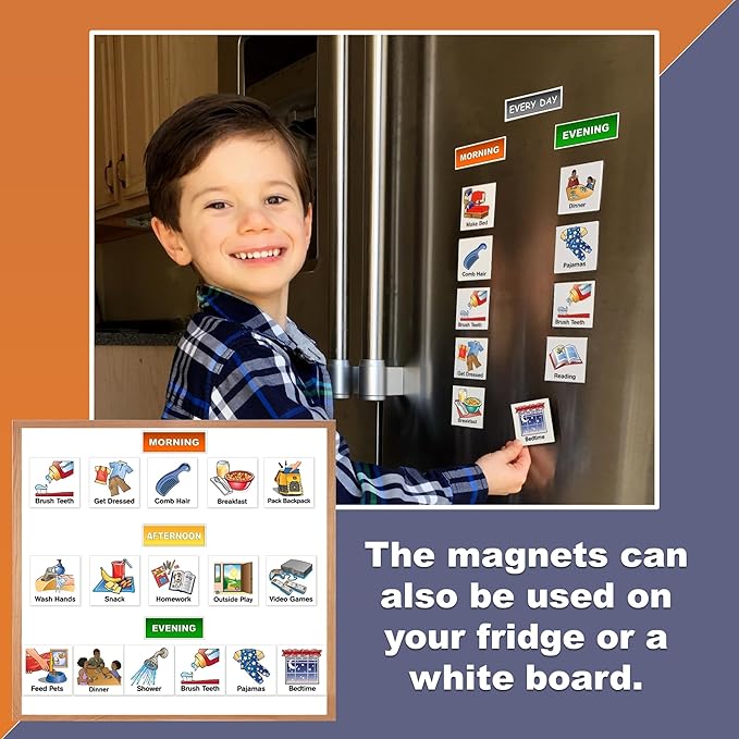 SchKIDules REDESIGNED Magnetic Visual Schedule Home Bundle Kit for Daily Routines, Chores, Behavioral Supports, Kids Calendar, and ADHD Help includes 129 Magnets, 18" Folding Reversable Board and more