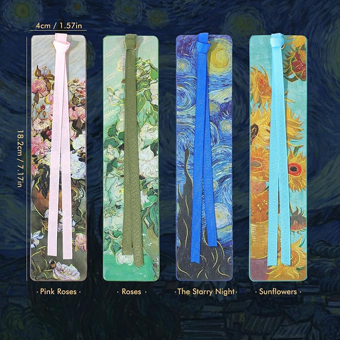 2Pcs Oil Painting Bookmarks for Women, Bookmarks Set for Book Lover, Book Marks for Reading, Vintage Book Marks for Kids Students Classroom Gift for Teacher The Starry Night & Sunflowers