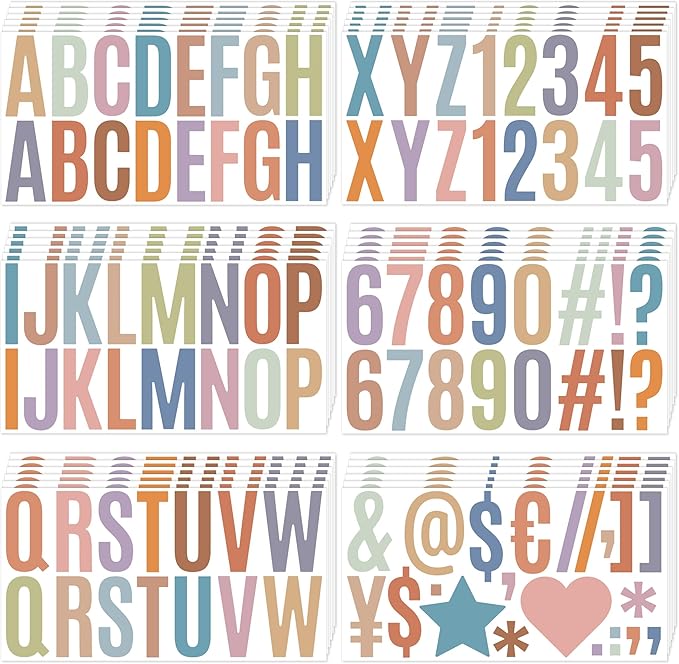 600Pcs Pastel Vinyl Letter Stickers, 36 Sheets, 2.5inch, Alphabet, Number, Symbols, Bulletin Board, Poster Board, Classroom Decor
