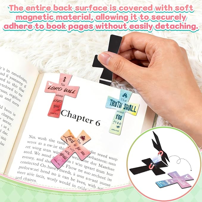 25Pack Magnetic Bookmarks Bulk Cross Bible Bookmark Christian Bookmarks for Women Men Kids Adults Teacher Book Lovers Gifts, Book Marks for Reading Religious Verses Magnet Bookmark Clips (Watercolor)