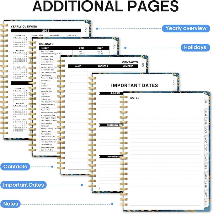 Planner 2026–2027, Weekly & Monthly Academic Organizer for School Year, Jul 2026–Jun 2027, Hardcover Planner with Tabs, Back to School Essential, 6.3" x 8.5", Auric Cascade
