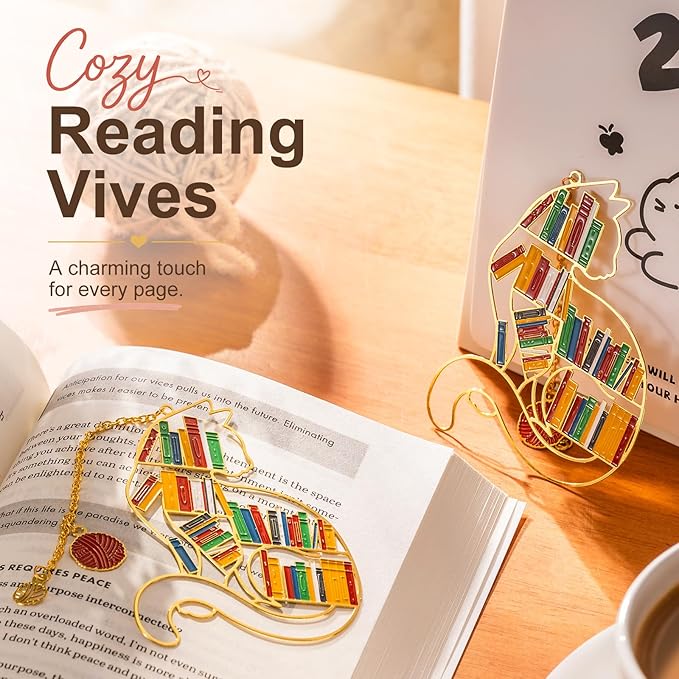 Cat Metal Bookmark with Gift Box, Cat Bookmark with Chain Pendant, Cute Bookmark for Women, Reading Enthusiasts, Book Lovers Gift