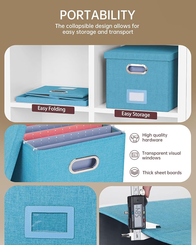 2 Pack File Storage Organizer, Document Organizer, Portable File Box with Lid, Fit for Letter/Legal File Folder Storage,Calamine Blue+Cobalt Green,Box only