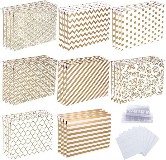 Estune 32 Pcs Decorative Hanging File Folders Letter Size Cabinet File Folders Organizers with 1/5 Cut Adjustable Tabs for Office Desk School Filing Cabinet Home(Gold Stripe)