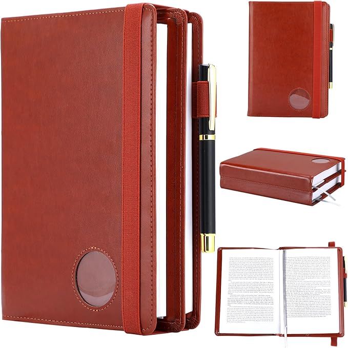 Motipuns 1 Pack Double AA Book Cover & 12 Steps & 12 Leather Double AA Book Cover Medallion Holder Paperback Protector Leather Gift for Women Men (Brown)