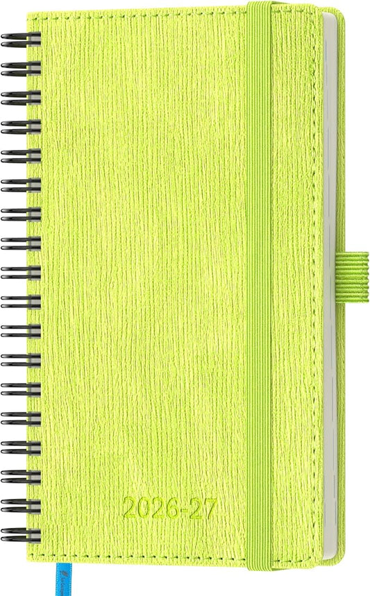 2026-2027 Planner, Daily Weekly Monthly Academic Planner, 18 Months Spiral Bound Agenda, 6.5" x 3.75", Vertical Layout, Calendar Planner, Vegan Leather Soft Cover,Apple Green