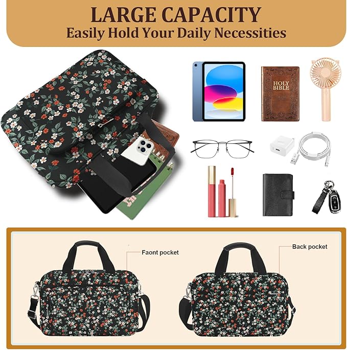 Large Bible Bags for Women Organizer with Bible Cover Case, Bible Cover with Shoulder Strap & Journaling Kit, Pens and Highlighters Cross Clip for Bible Study & Church, Gift for Mom - Flower