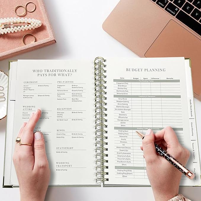 Wedding Planner Book and Organizer for Bride, Elegant Linen Cover Wedding Planning Binder with Checklists, Pockets & Calendars,Perfect Engagement Gifts for Couples