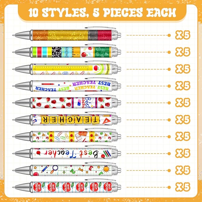 50 Pcs Teacher Pen Appreciation Gift Bulk Funny Ballpoint Pens Thank You Teacher End of The Year Student Gifts for First Day Back to School Motivational Inspirational Coworker Office Supplies
