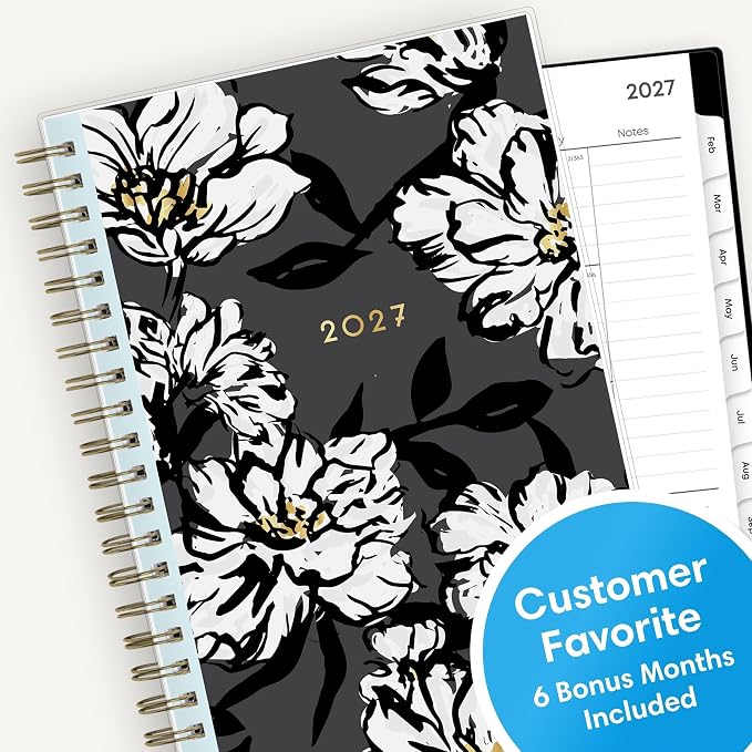 Blue Sky 2027 Weekly and Monthly Planner Calendar, January 2027 - December 2027, 5" x 8", Clear Pocket Cover, Laminated Tabs, Durable Twin Wire Binding, Baccara Dark