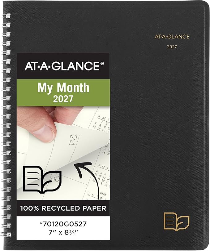 AT-A-GLANCE 2027 Planner, Monthly, 7" x 8.75", Tabbed, Unruled Daily Blocks, Recycled Black (70120G0527)