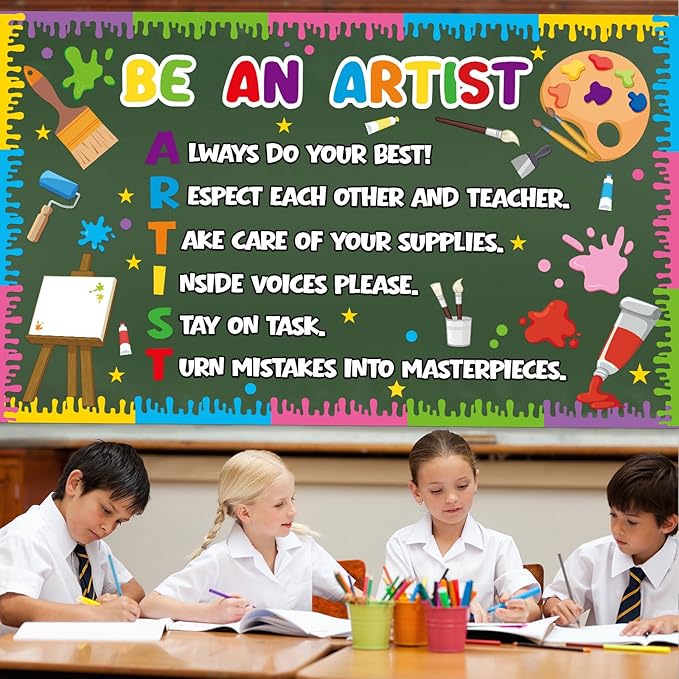 Art Bulletin Board Decorations Set Colorful Back to School Classroom Decorations Be an Artist Motivational Paint Splatter Paper Cutouts March Bulletin Board for School Wall Door Decor Supplies