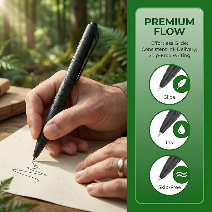 Green Mila Ballpoint Pens, 1.0mm Medium Point Black Ink, Smooth Writing for School Office Home Daily Use - 4 Pack