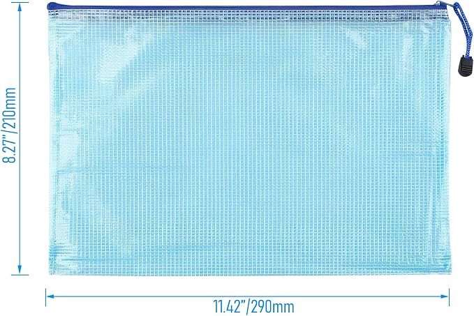 6 Pcs 11.42" x 8.27" B5 Sizes Mesh Zipper Pouch Bags, Mesh Bags with Zipper，Waterproof Clear document pouch for Organization Puzzles Travel, Office, Classroom Organization, B5 Blue