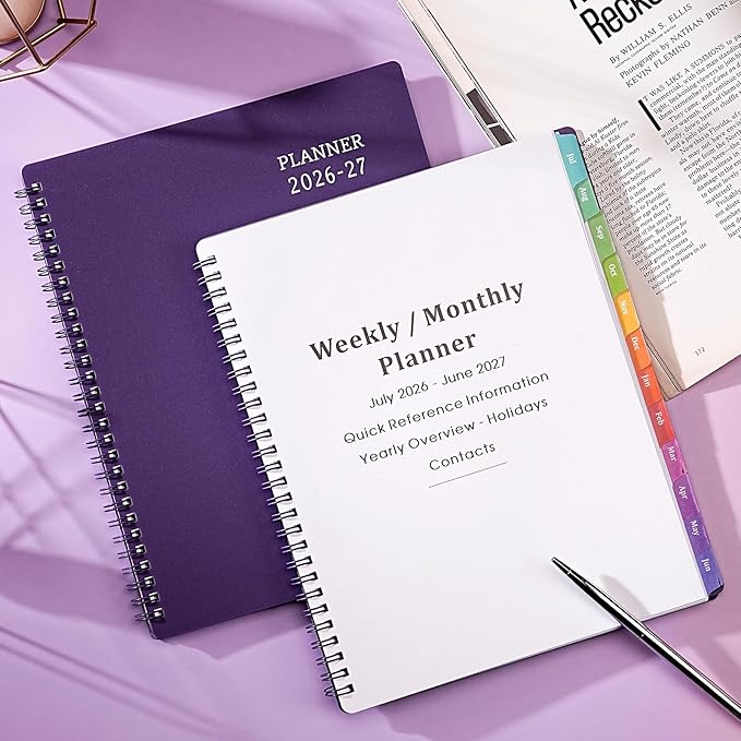 Planner 2026-2027 - Academic Planner from July 2026 - June 2027, 8" x 10", Calendar Planner 2026-2027, Weekly and Monthly Planner Spiral Bound, Flexible Cover, To-Do List, 12 Monthly Tabs
